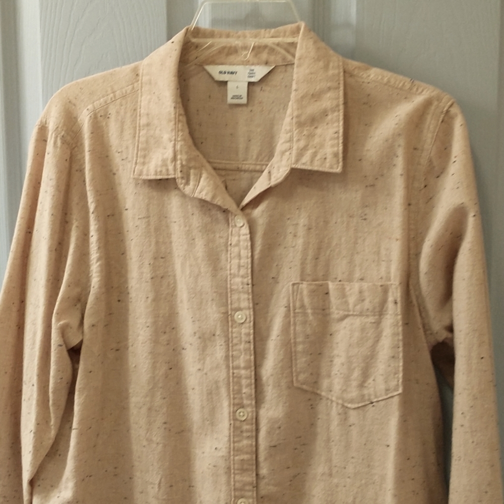 Old Navy tunic shirt, size L, long sleeves,button front, cream